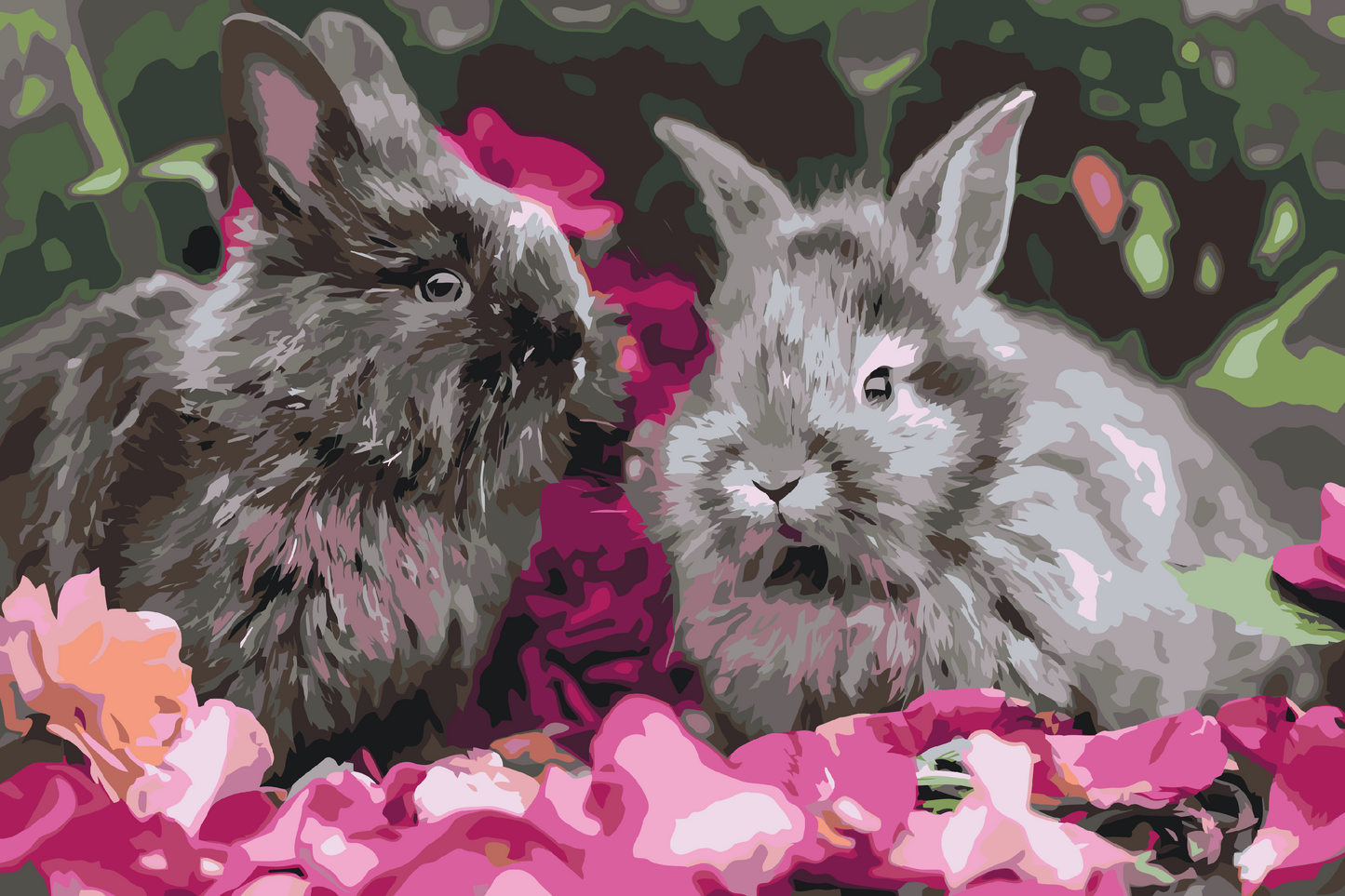 Paint by number - Kaniner blandt blomster