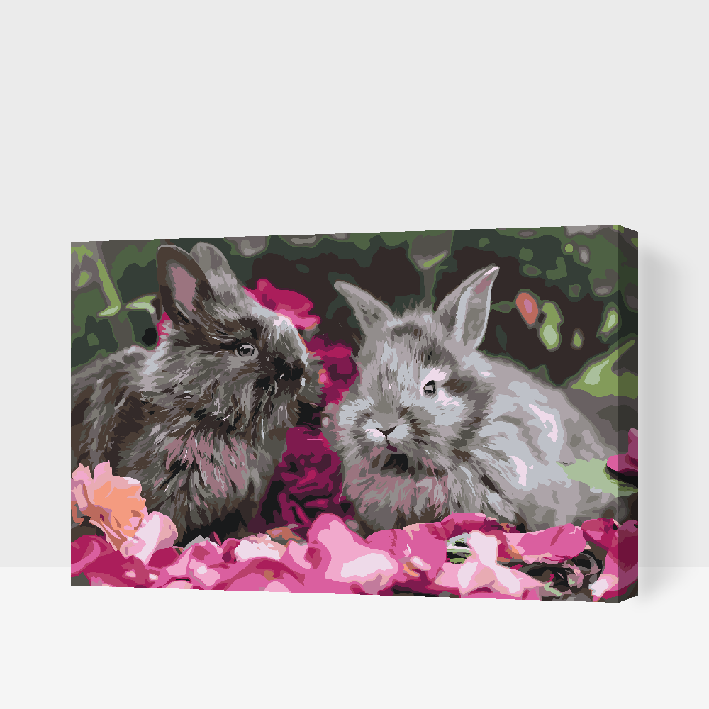 Paint by number - Kaniner blandt blomster