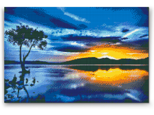 Diamond Paint - Solnedgang og Mørkt Træ