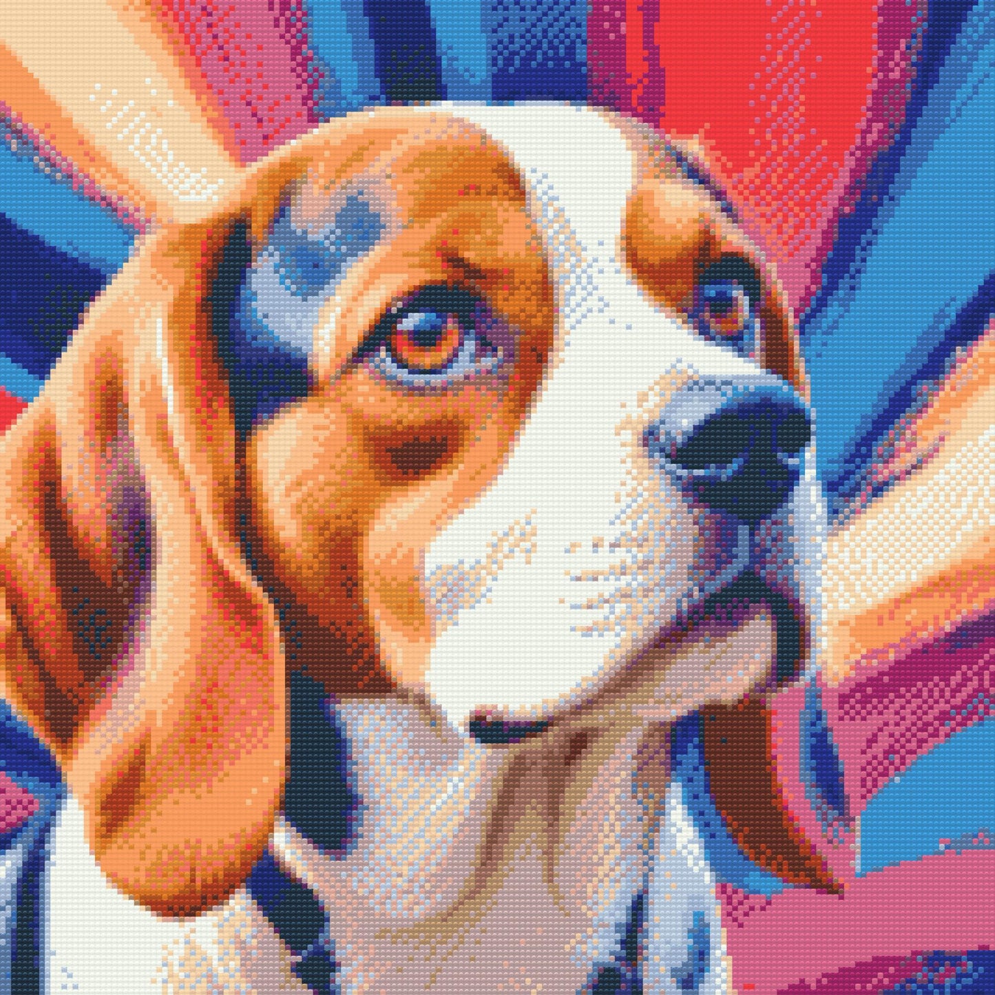 Diamond Paint - Beagle i nuancer af rød og blå