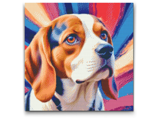Diamond Paint - Beagle i nuancer af rød og blå