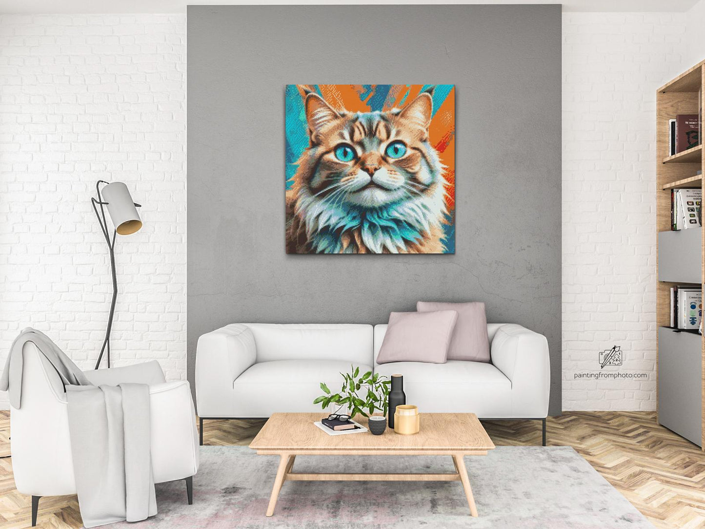 Diamond Paint - Kat i nuancer af turkis og orange