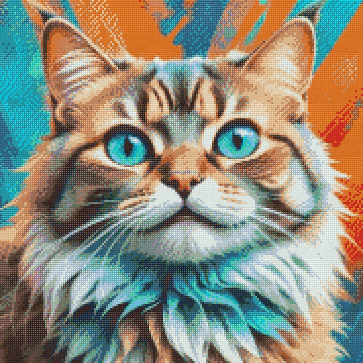 Diamond Paint - Kat i nuancer af turkis og orange