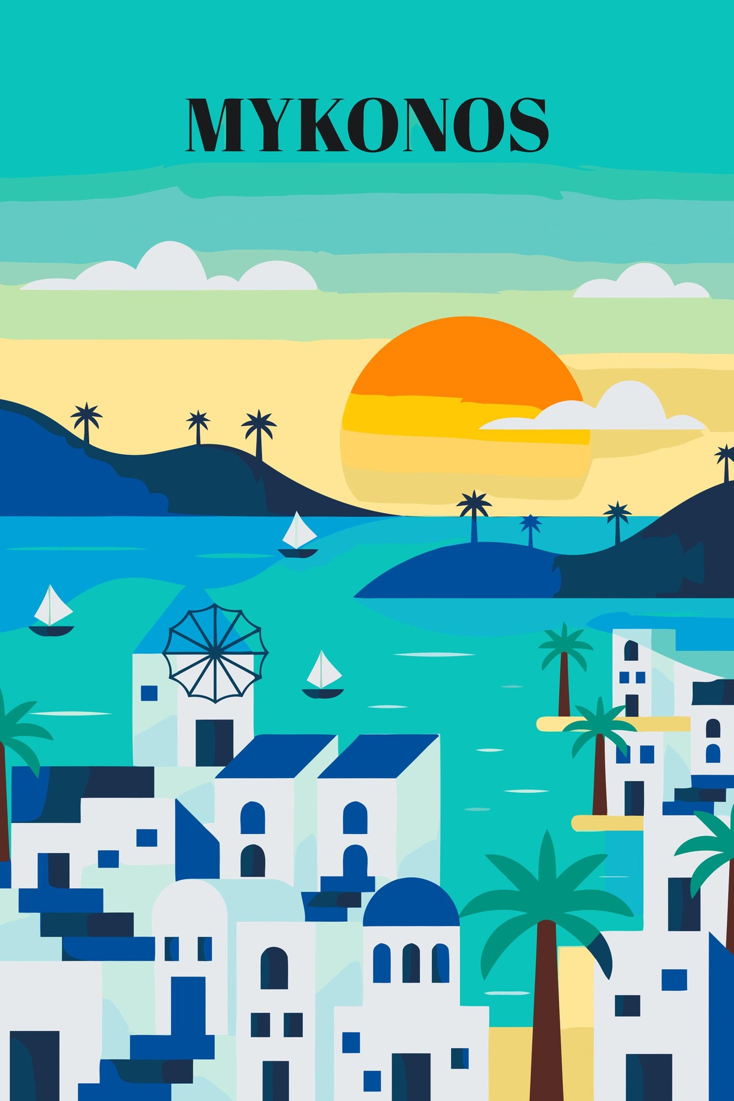 Paint by number - Mykonos, Grækenland