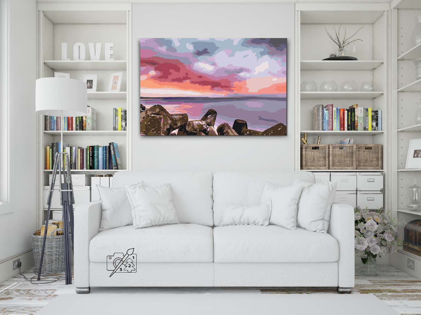 Paint by number - Rød solnedgang over havet