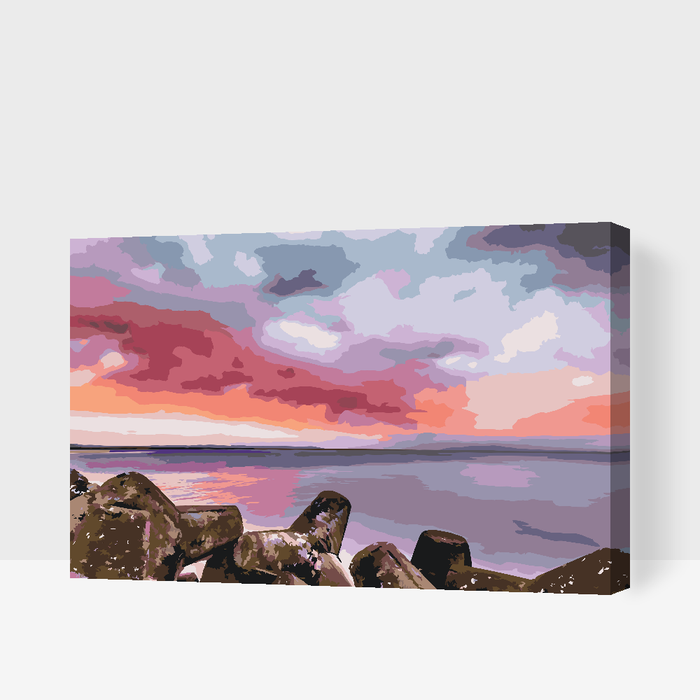 Paint by number - Rød solnedgang over havet