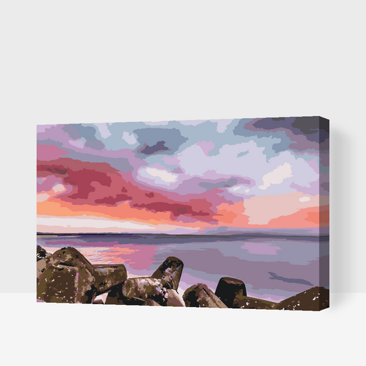 Paint by number - Rød solnedgang over havet