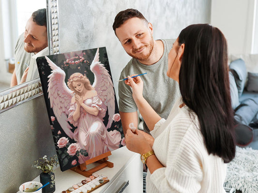 Paint by number - Engel med lyserøde roser