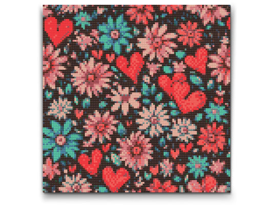 Diamond Paint - Hjerter og blomster