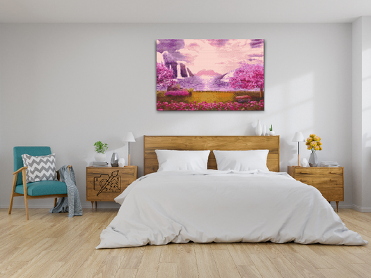 Diamond Paint - Vandfald i den Lyserøde Have