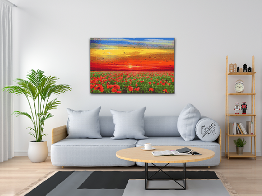 Diamond Paint - Valmuemark ved solnedgang