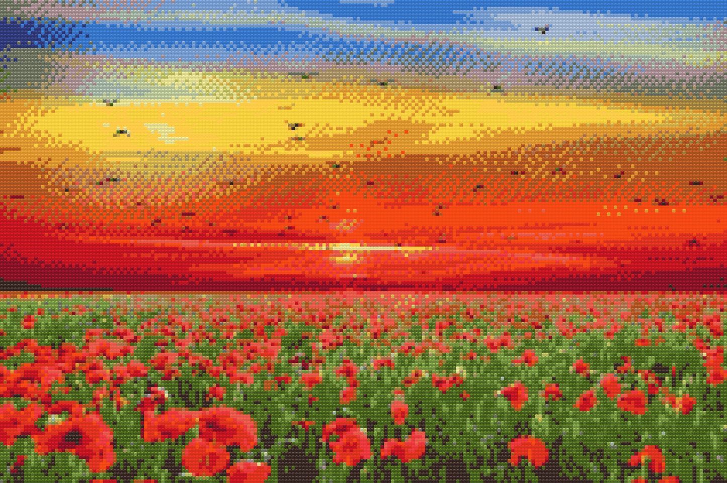 Diamond Paint - Valmuemark ved solnedgang