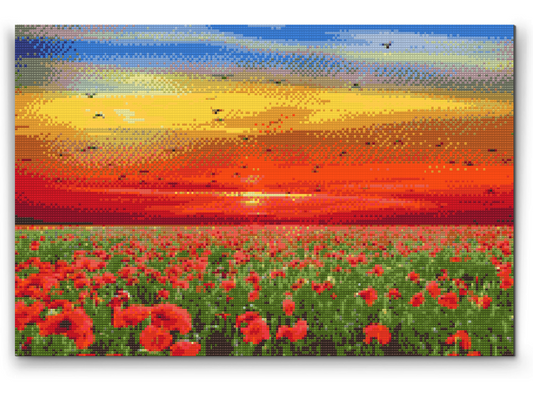 Diamond Paint - Valmuemark ved solnedgang
