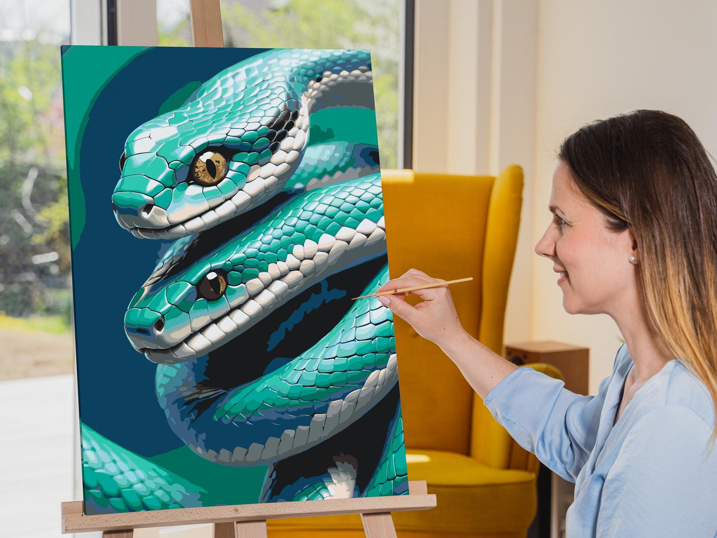 Paint by number - Slanger i nuancer af mørk turkis