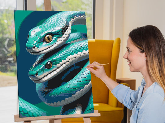 Paint by number - Slanger i nuancer af mørk turkis
