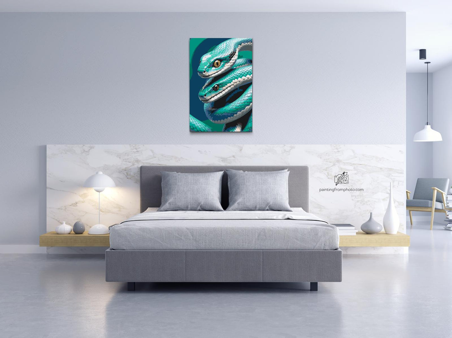 Paint by number - Slanger i nuancer af mørk turkis