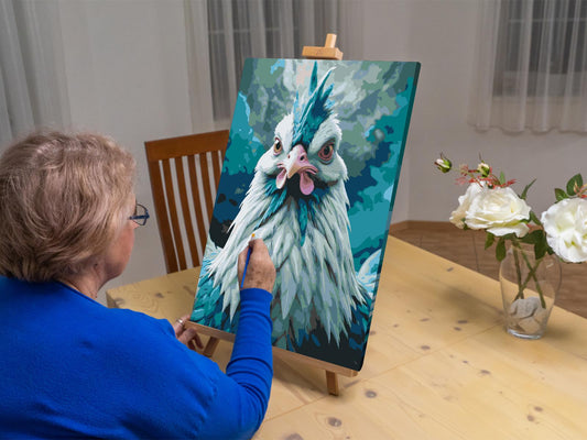 Paint by number - Høne i nuancer af mørk turkis