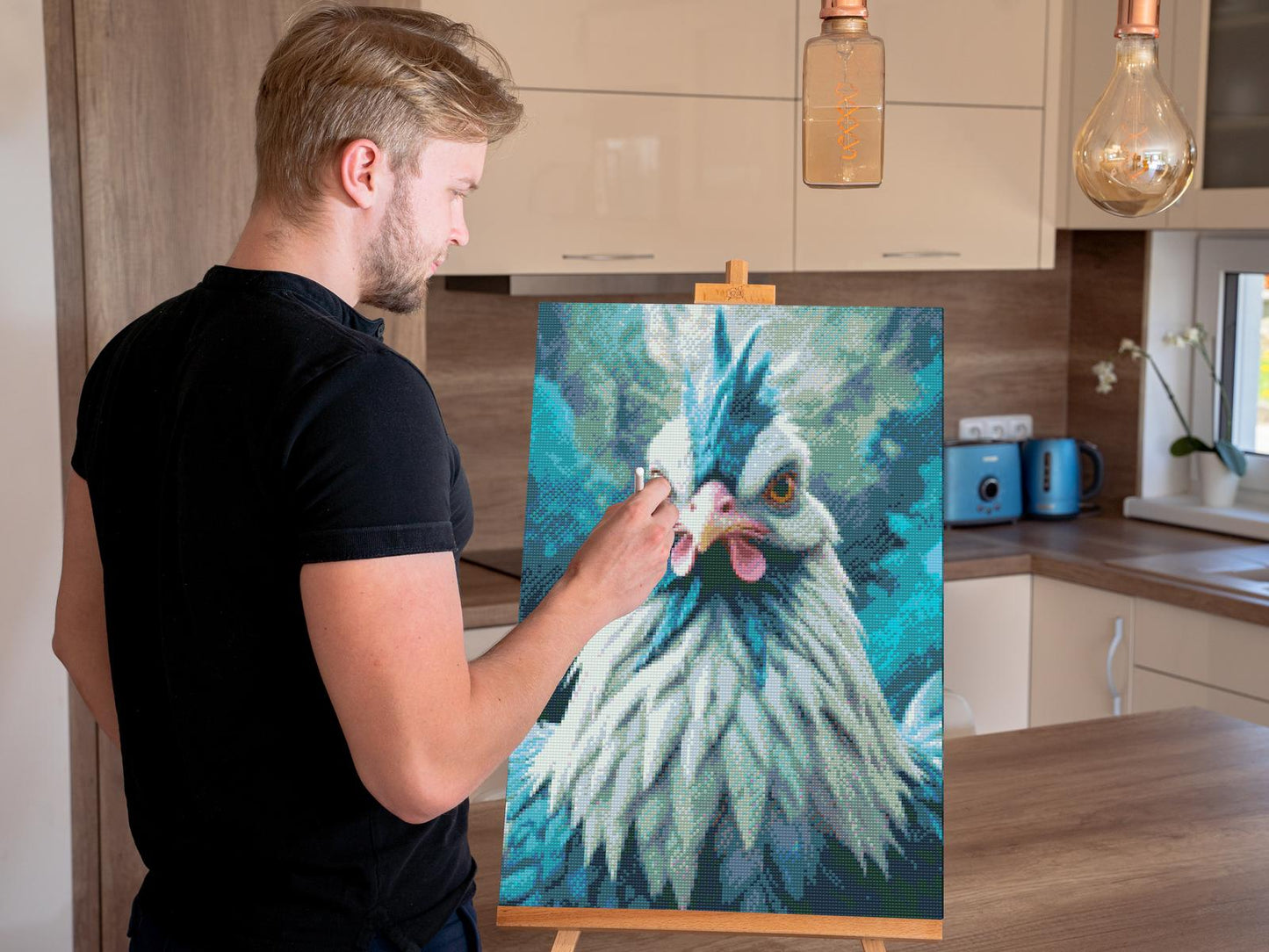 Diamond Paint - Høne i nuancer af mørk turkis