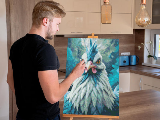 Diamond Paint - Høne i nuancer af mørk turkis