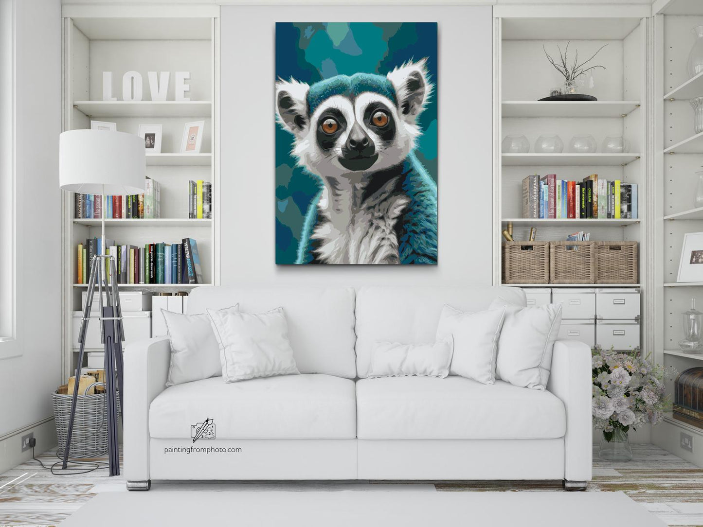 Paint by number - Lemur i nuancer af mørk turkis