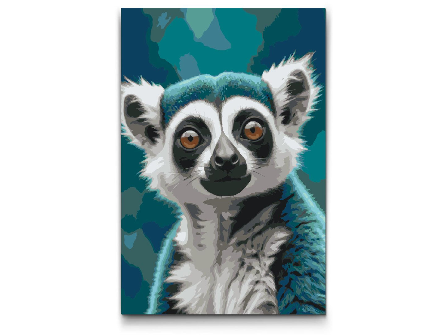 Paint by number - Lemur i nuancer af mørk turkis