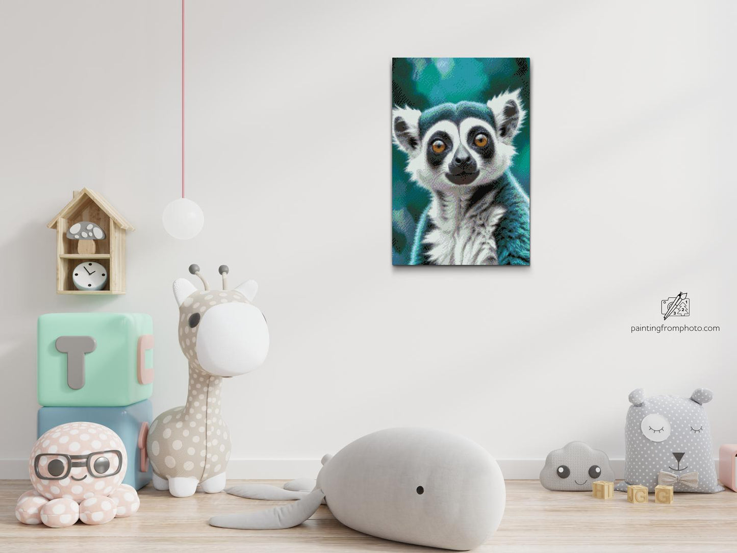 Diamond Paint - Lemur i nuancer af mørk turkis