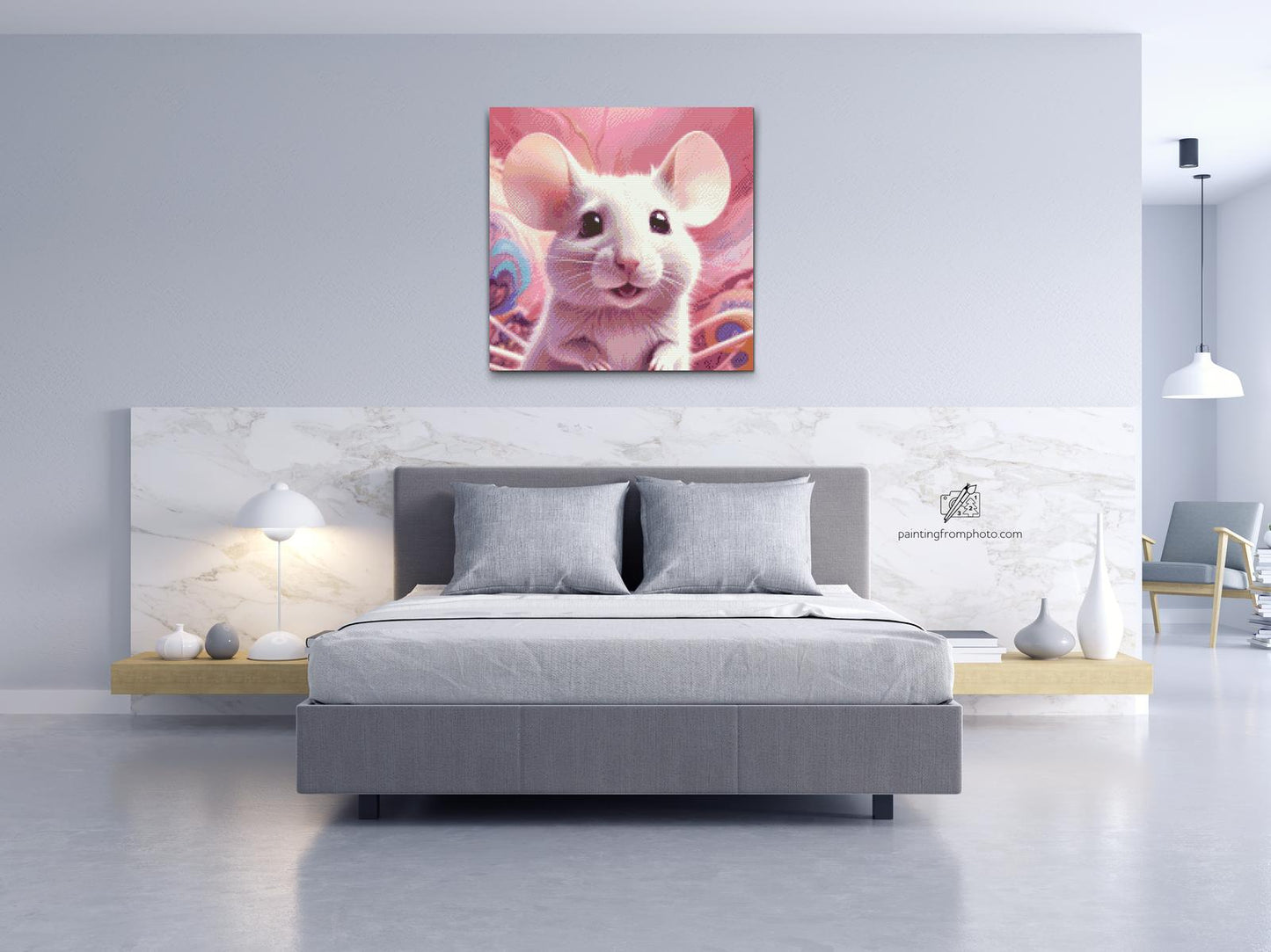 Diamond Paint - Mus i nuancer af pink