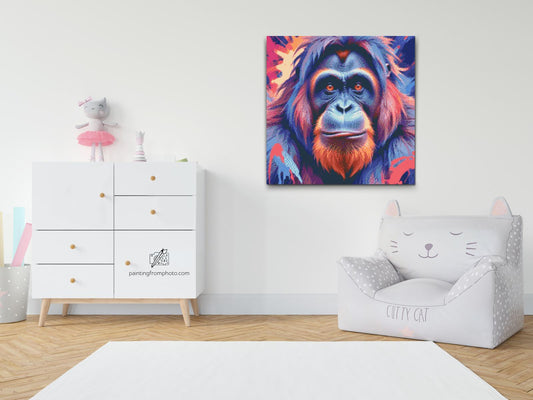 Diamond Paint - Orangutang i nuancer af rødt og blåt