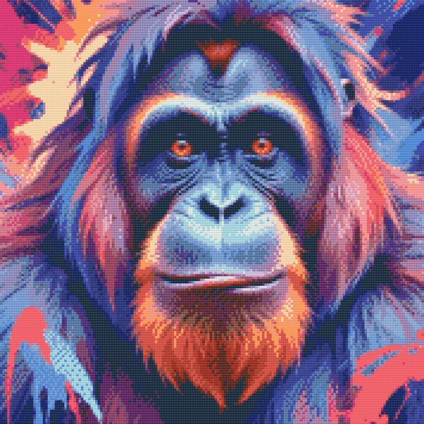 Diamond Paint - Orangutang i nuancer af rødt og blåt