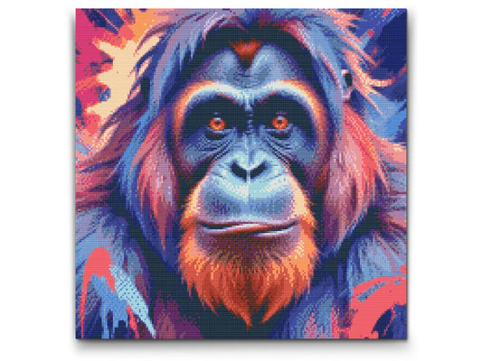 Diamond Paint - Orangutang i nuancer af rødt og blåt