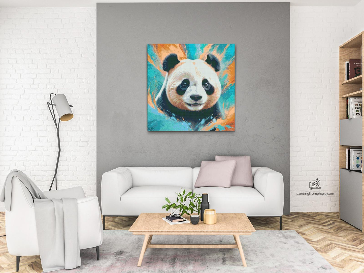 Diamond Paint - Panda i nuancer af turkis og orange