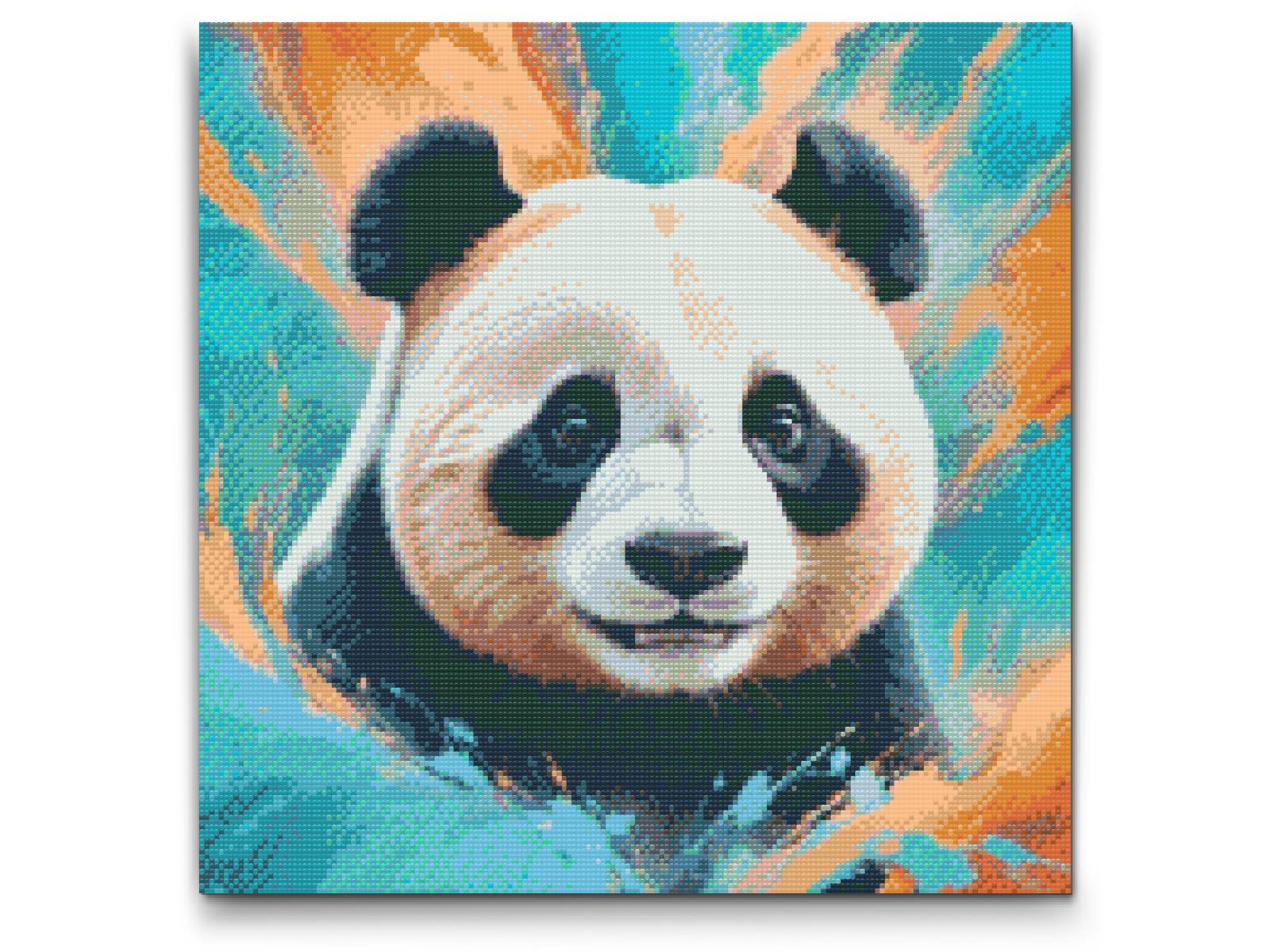 Diamond Paint - Panda i nuancer af turkis og orange