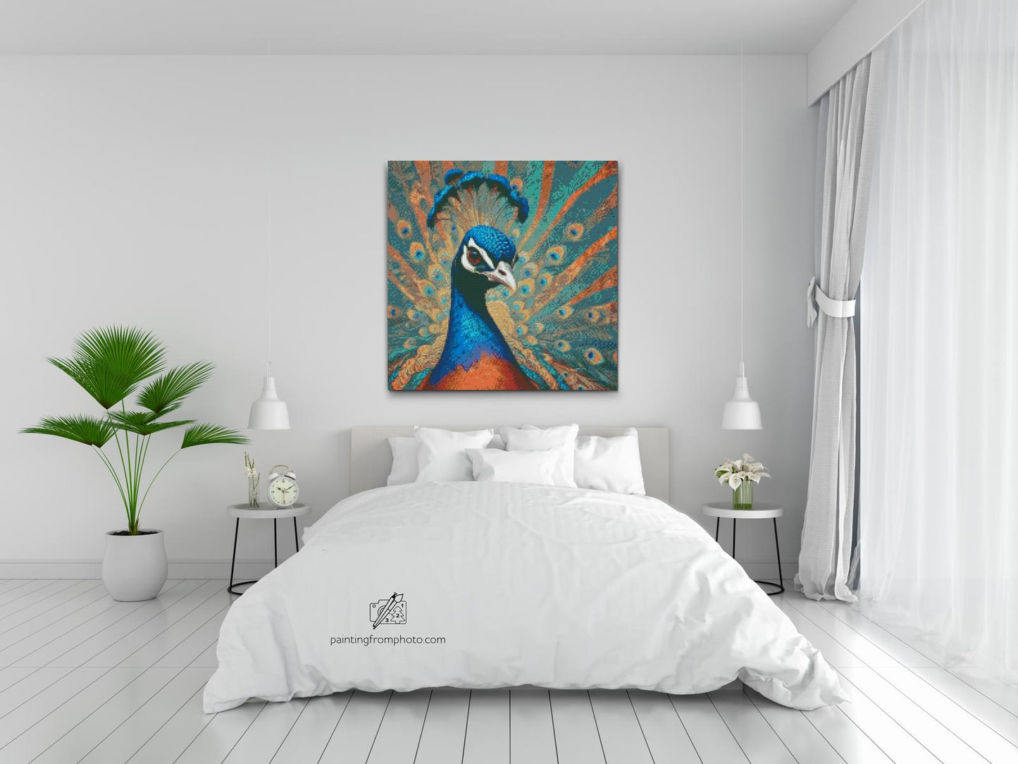 Diamond Paint - Påfugl i nuancer af turkis og orange