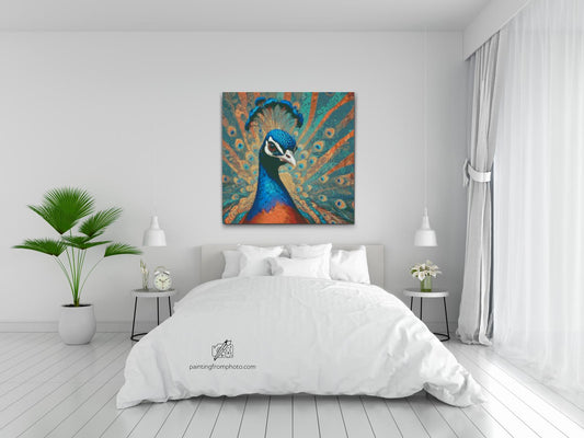 Diamond Paint - Påfugl i nuancer af turkis og orange