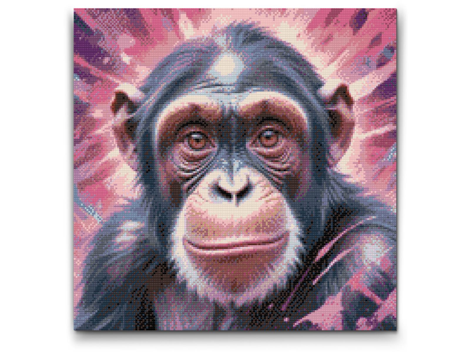 Diamond Paint - Chimpanse i nuancer af pink
