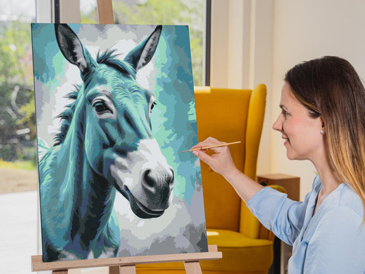 Paint by number - Æsel i nuancer af mørk turkis