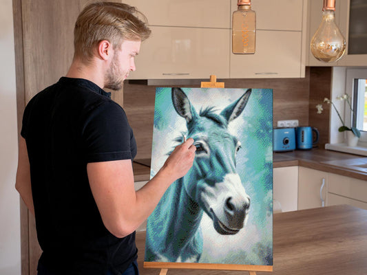 Diamond Paint - Æsel i nuancer af mørk turkis