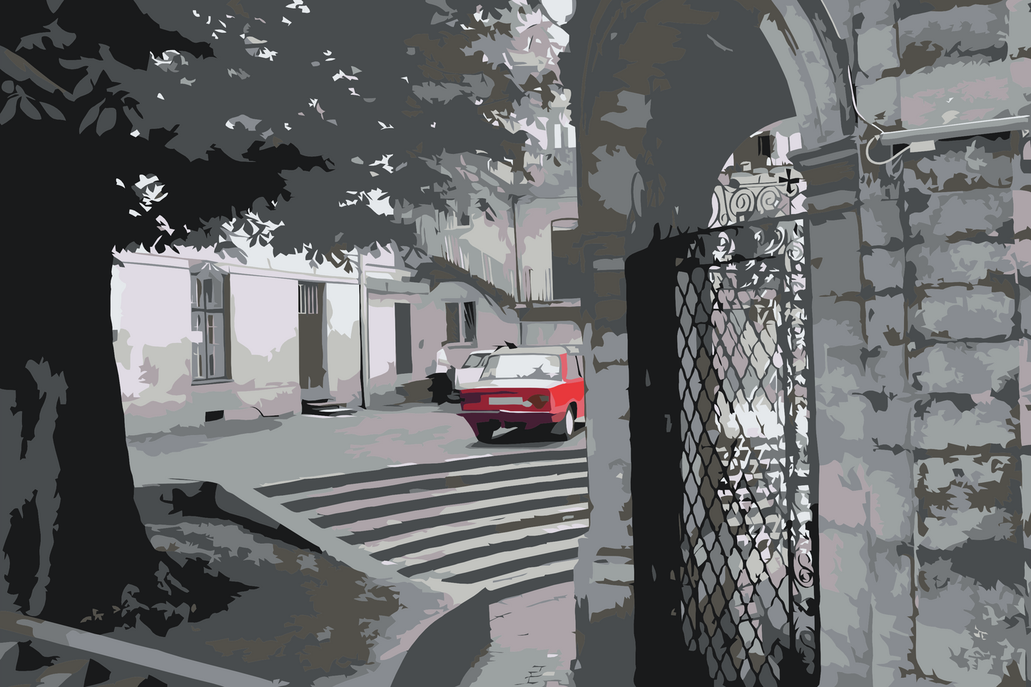 Paint by number - Rød bil i Grå Gyde