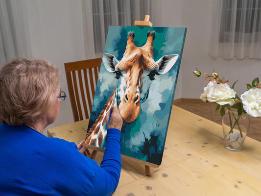 Paint by number - Giraf i mørk turkis nuancer
