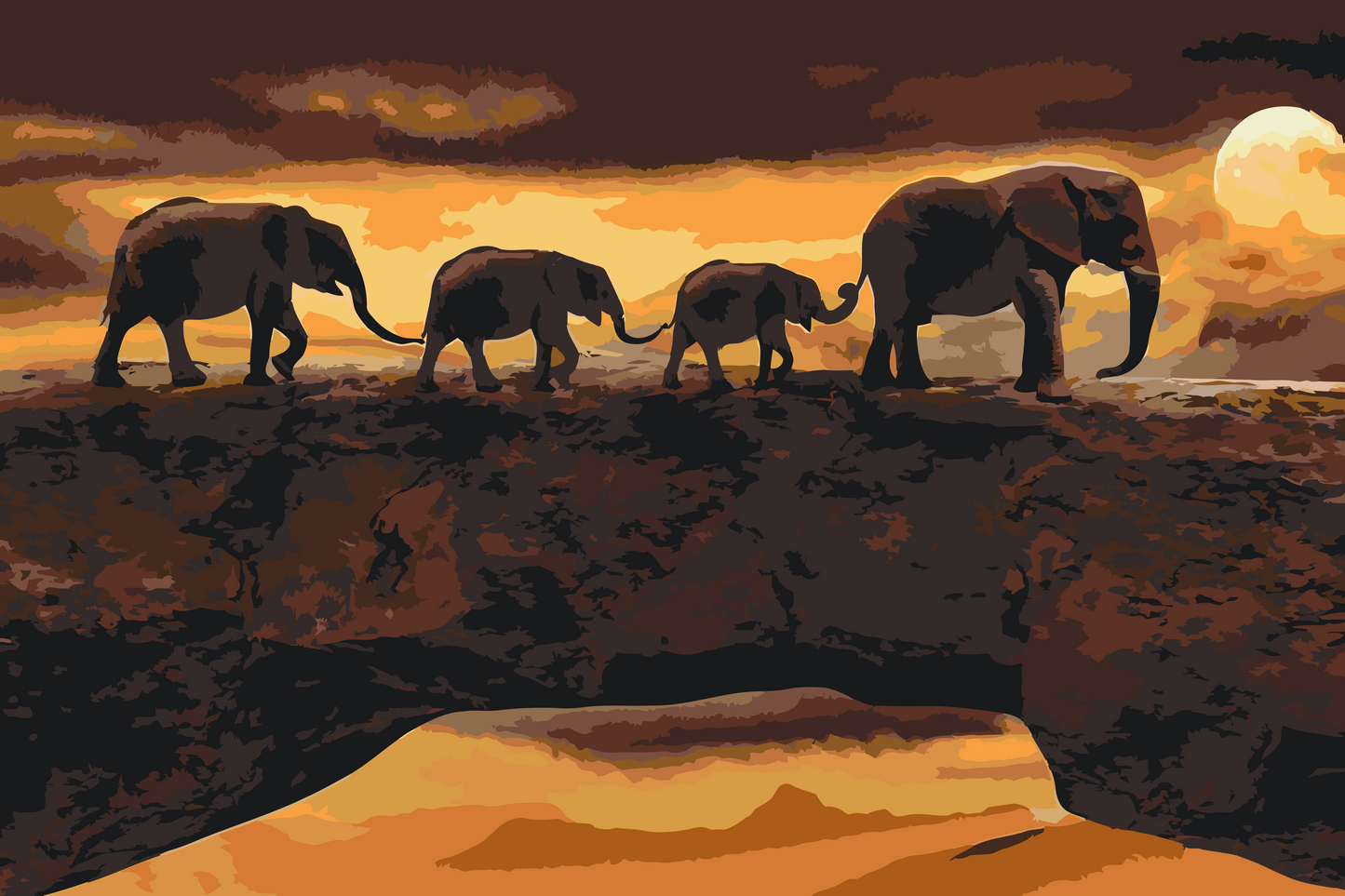 Paint by number - Vandrer med elefanter