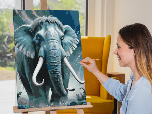 Paint by number - Mammut i nuancer af mørk turkis
