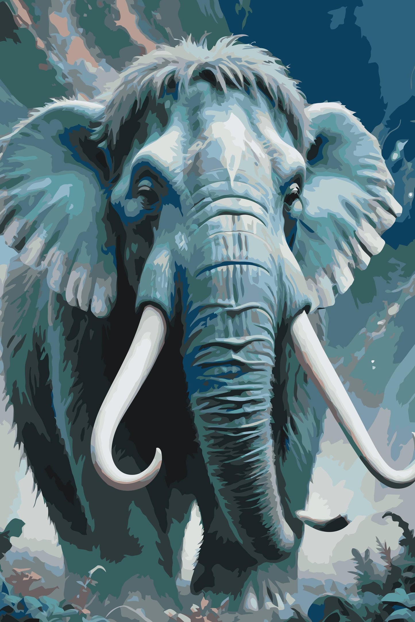 Paint by number - Mammut i nuancer af mørk turkis
