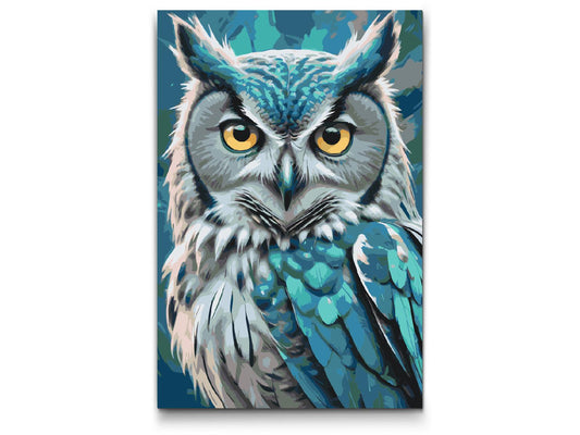 Paint by number - Ugle i nuancer af mørk turkis