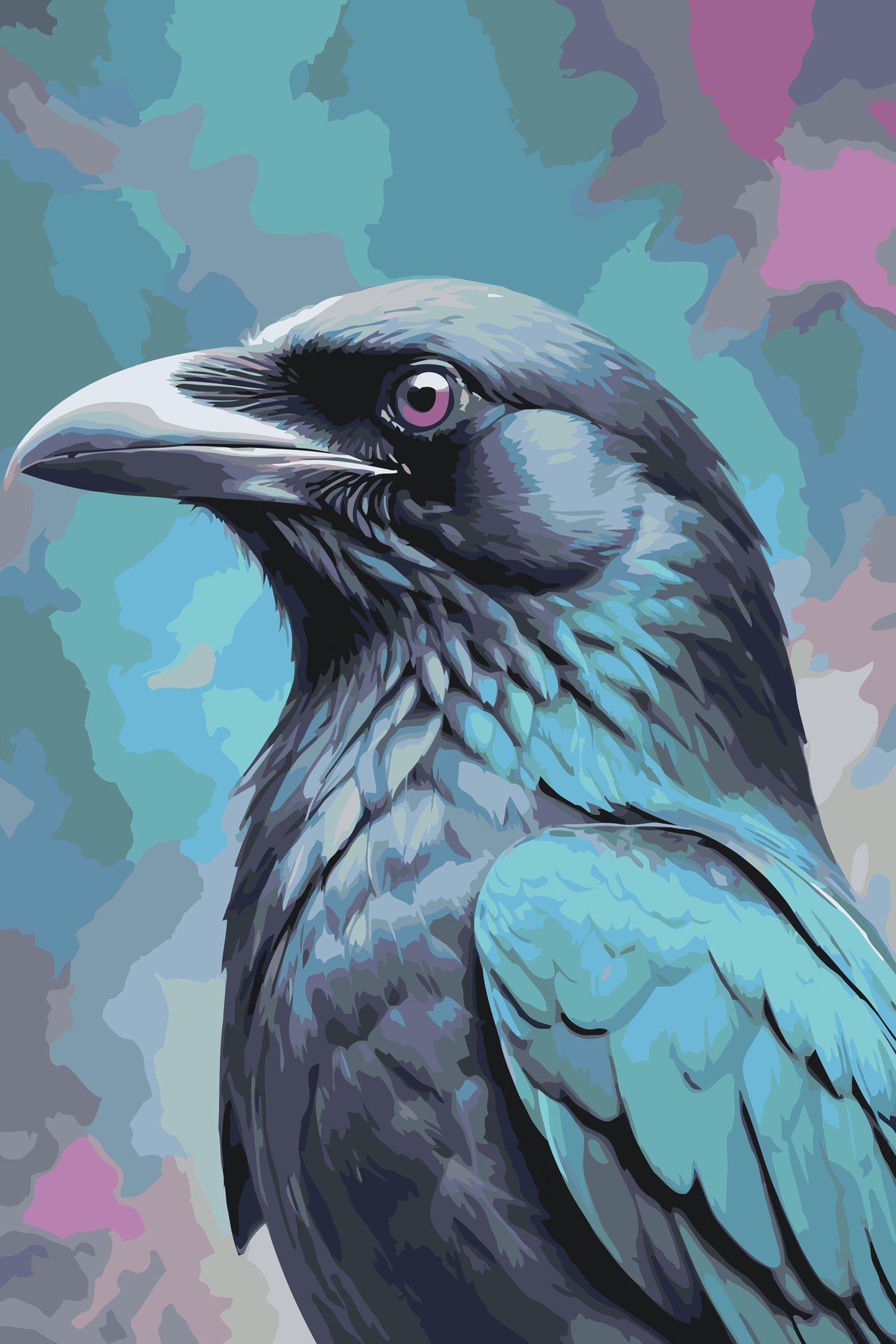 Paint by number - Ravn i nuancer af mørk turkis