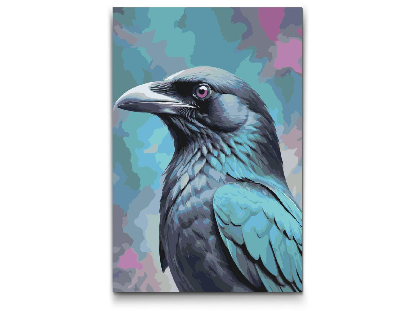 Paint by number - Ravn i nuancer af mørk turkis