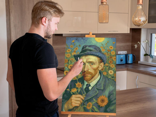 Diamond Paint - Vincent Van Gogh i en solsikkemark