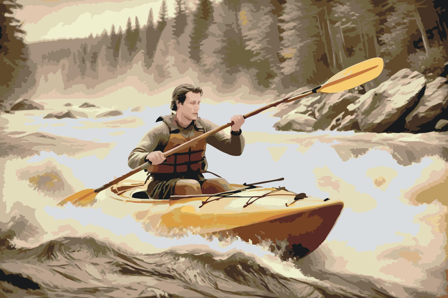 Paint by number - Kajaksejlads på en oprørt flod