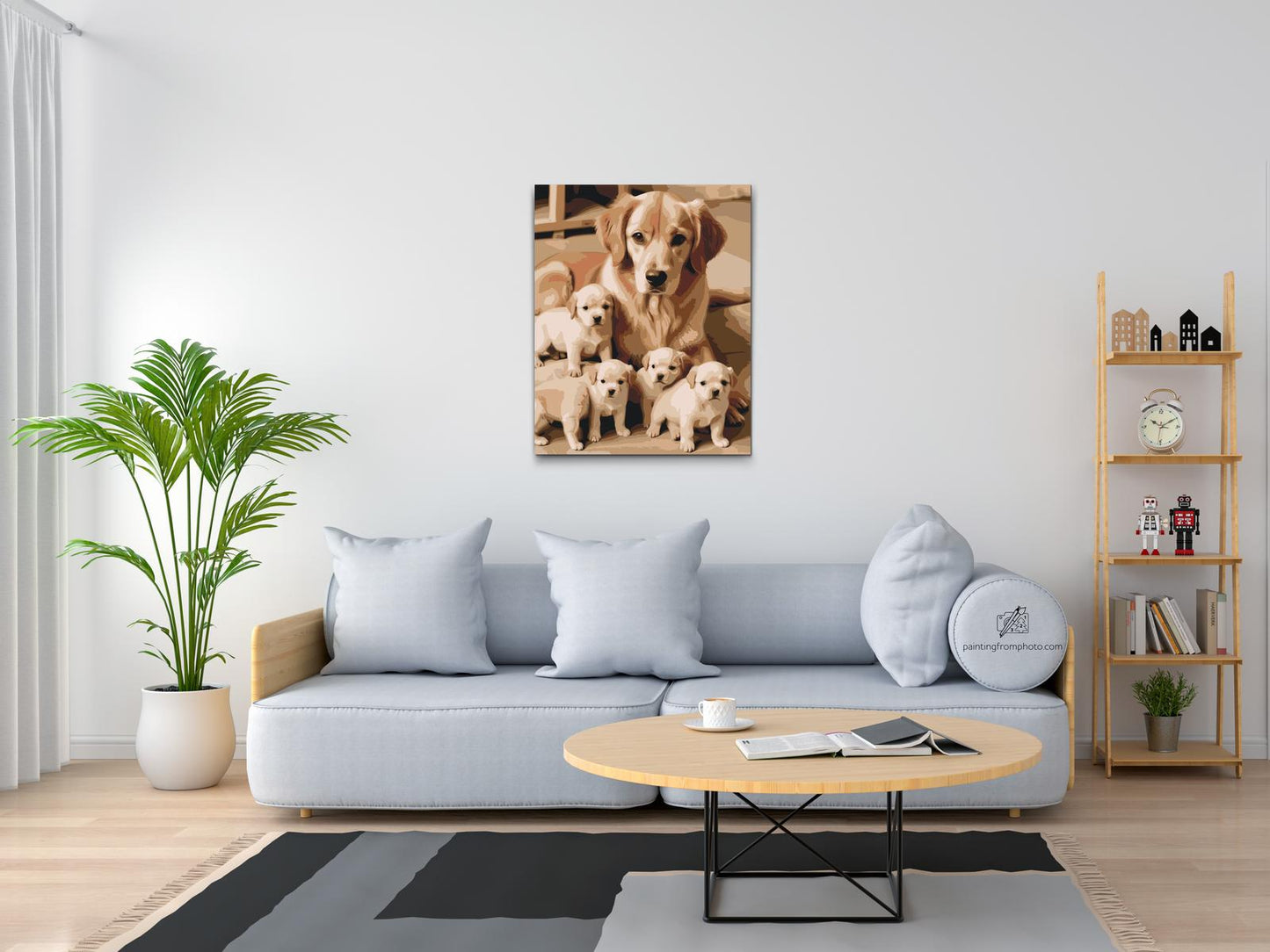 Paint by number - Golden retriever og hvalpe