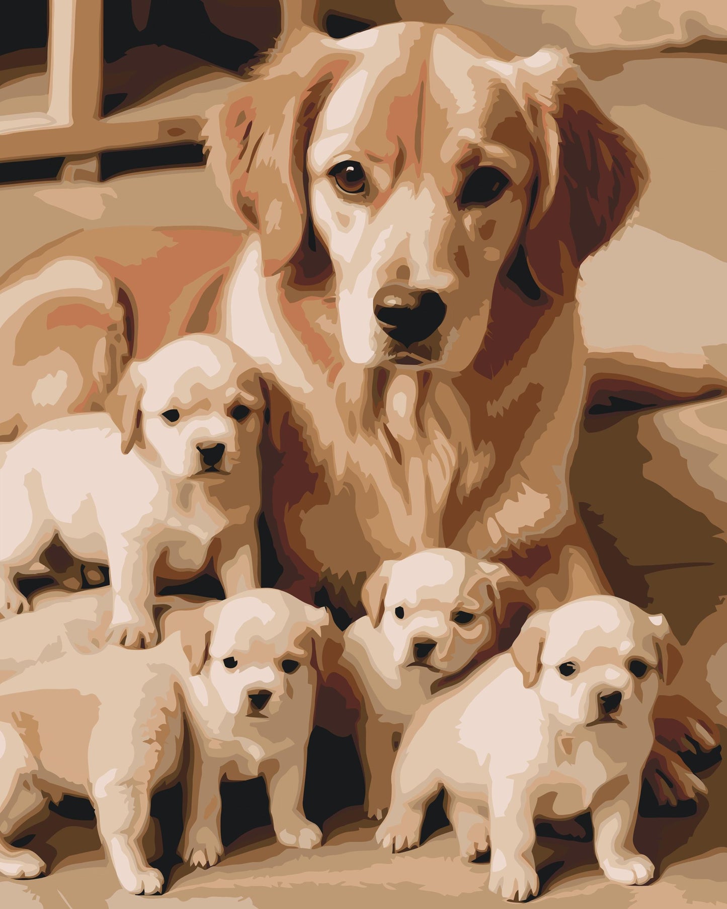 Paint by number - Golden retriever og hvalpe