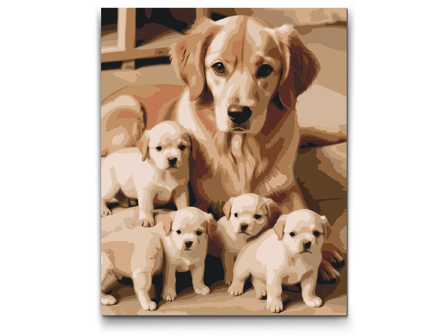 Paint by number - Golden retriever og hvalpe